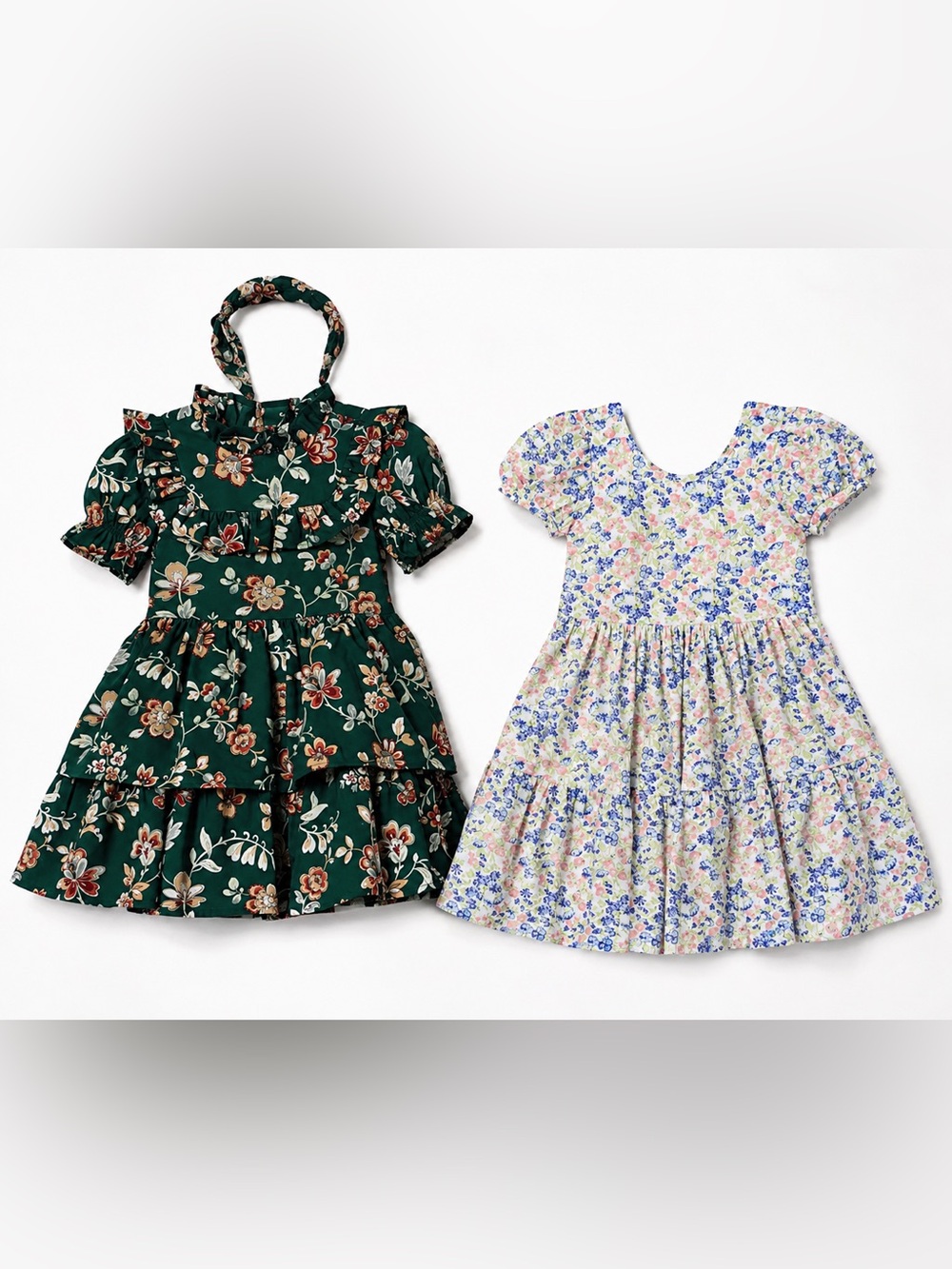 Janie and Jack Girls Floral Dress Bundle Sz 7 Enchanted Forest & Puff Sleeve